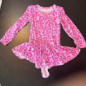 Pink Leopard & skull Print Long Sleeve Dress